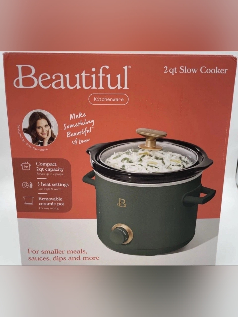 Beautiful Brand 2 Quart Slow Cooker Thyme Green by Drew Barrymore NIB